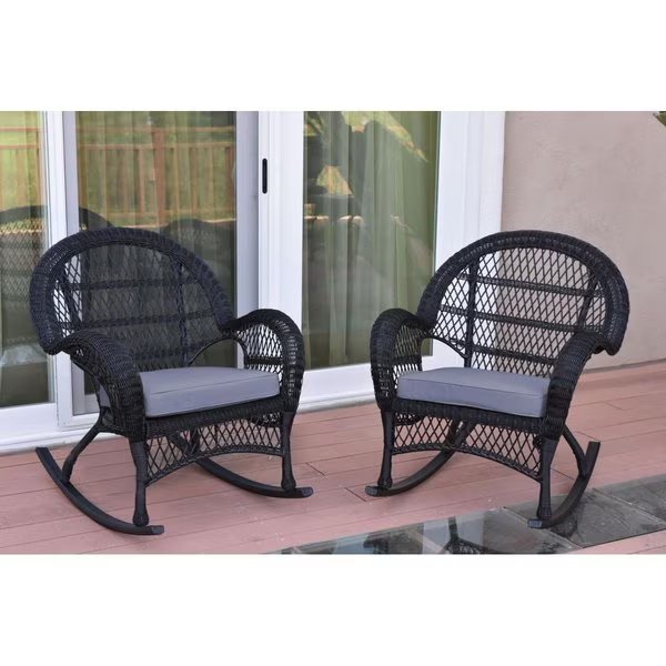 W00211-R-2-FS033 Santa Maria Black Wicker Rocker Chair with Steel Blue Cushion, Propation, Mfr#: PR2435683